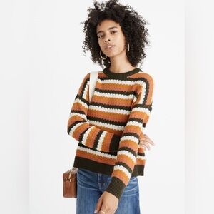 Madewell retro scalloped striped earthy muted tones boxy wool blend sweater M